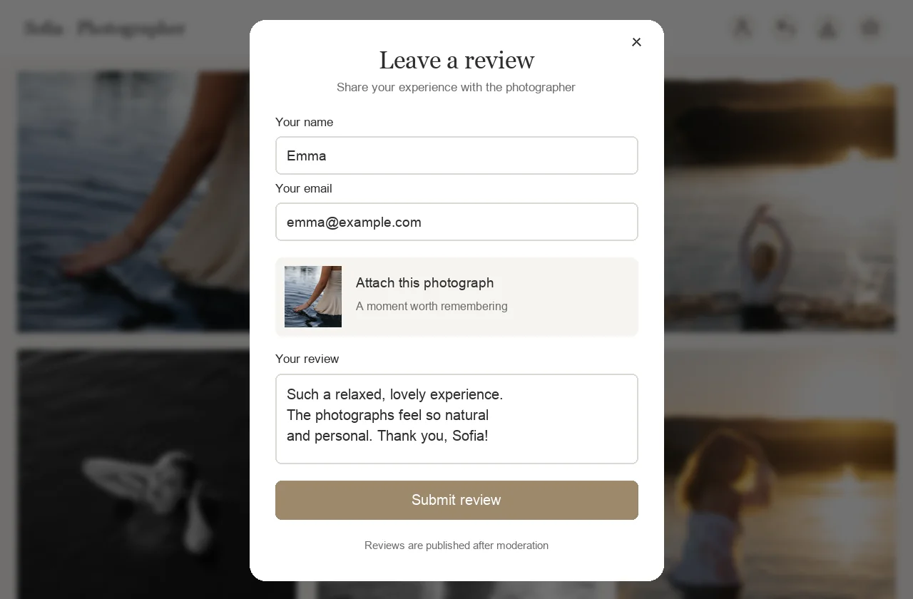 Client review form with a photograph attached